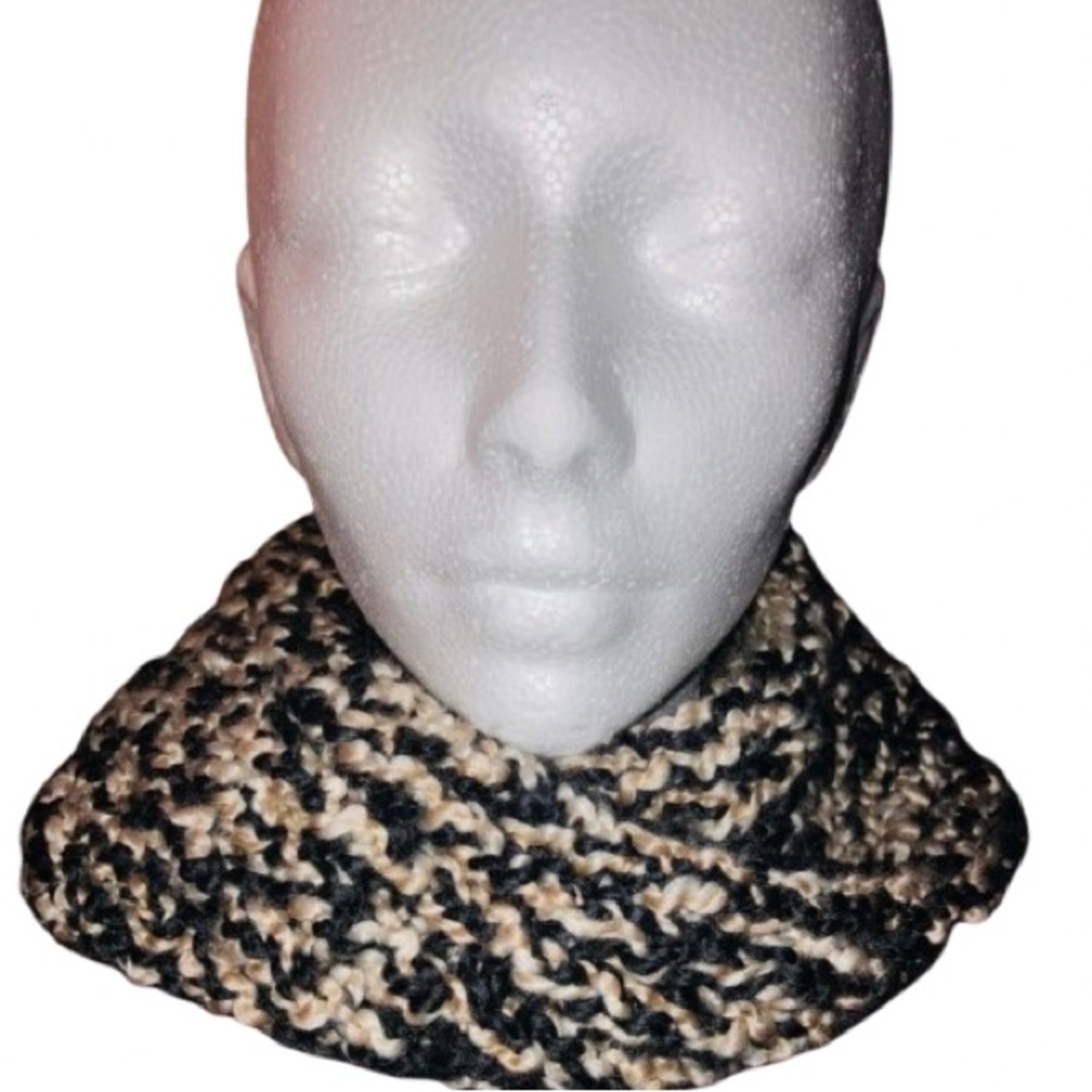 HANDMADE stylish black and cream knit infinity scarf for adults